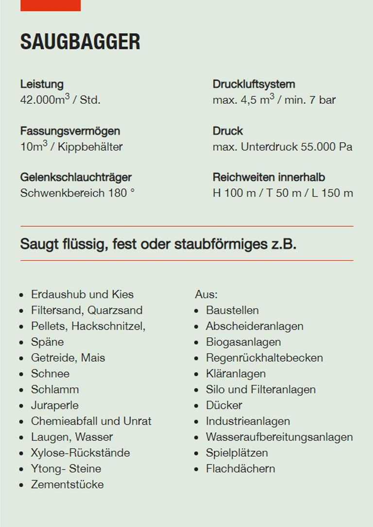 Saugbagger Mainz - Technische Daten Saugbaggger